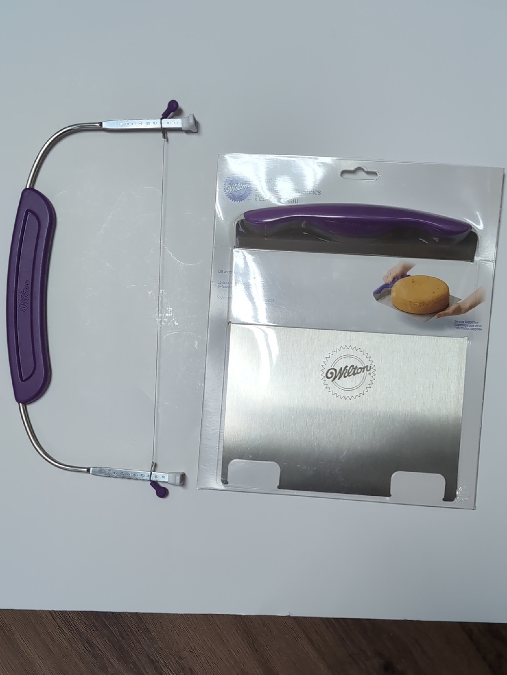 Wilton Purple Cake Leveler and Stainles Cake Lifter.
